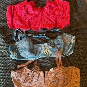 Victoria's Secret Lace Bra Set - Red, Blue, and Brown